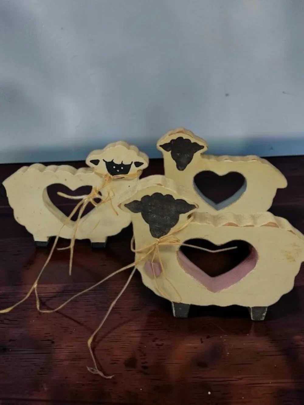 Share Vintage Wooden Sheep Heart Cut Out Cottage Folk Art Farmhouse Decor Coun
